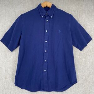 Ralph Lauren Shirt Mens XL Blue Button Up Knit Oxford Pony Short Sleeve Preppy
